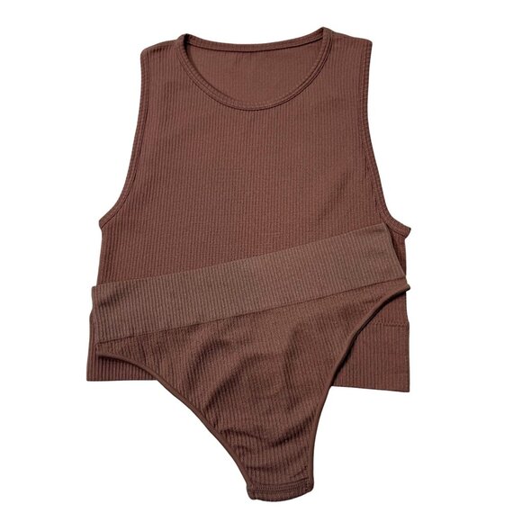 SKIMS Stretch Rib High Neck Bralette + Thong Set NEW Rose Clay XXS/XS - Picture 10 of 11